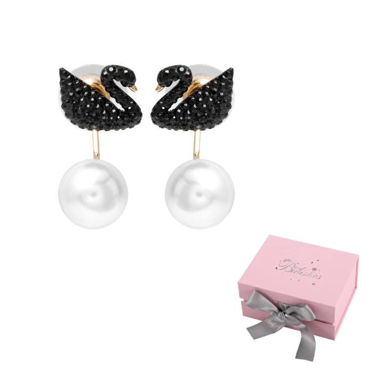 Swarovski gulbju auskari sieviešu melni Pink