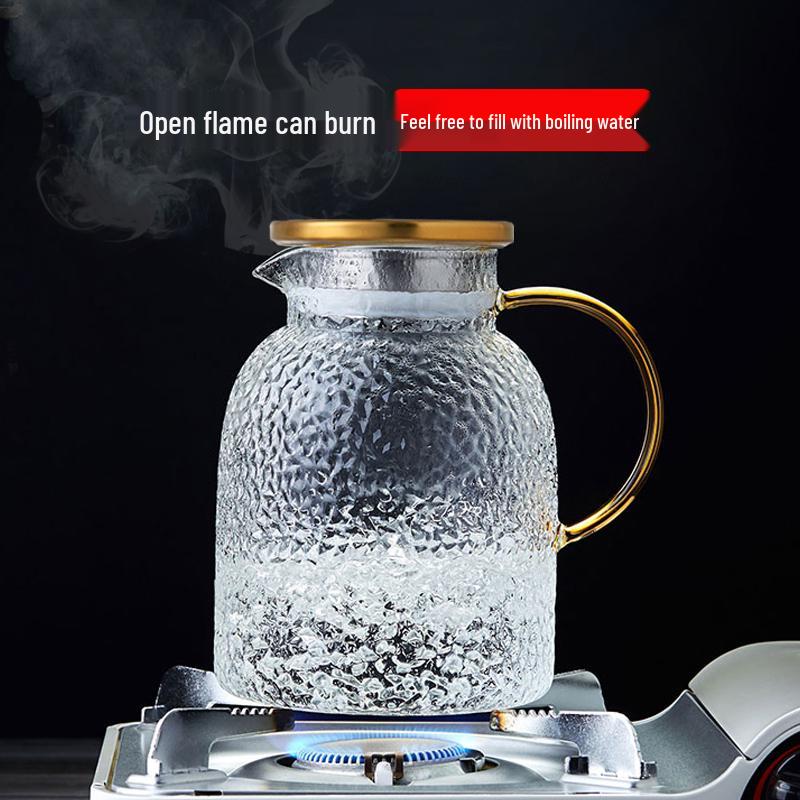 Large Capacity Glass Cold Water Kettle, High Temperature Resistant, Food Grade, with Cork Lid