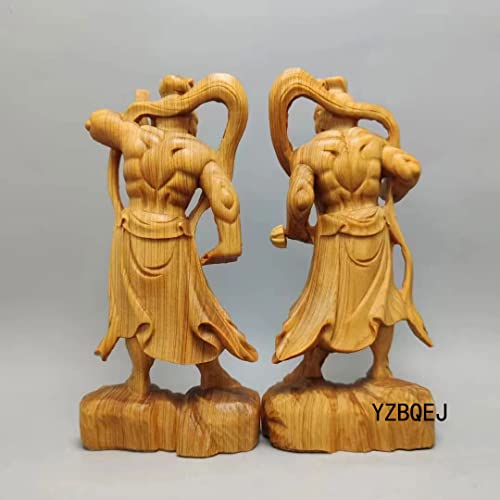 Pair of Natural Cliffwood Buddha Statues, Kongorikishi (Diva), 12cm Tall, Guardian Deities