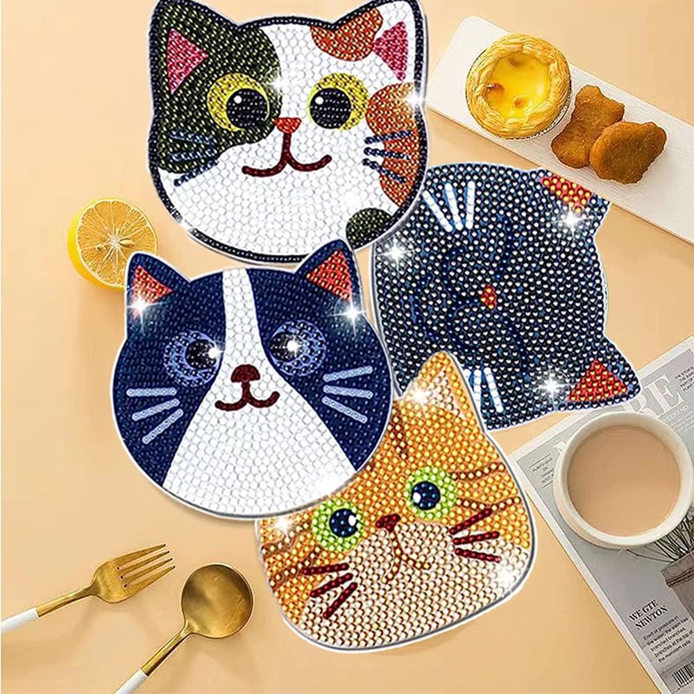 TUDOUZZZ Diamond Art Coasters, DIY 5D Diamond Painting Coasters, 10-Piece Set with Holder, Diamond Craft, Cute Craft Kit, Art Craft Supplies for