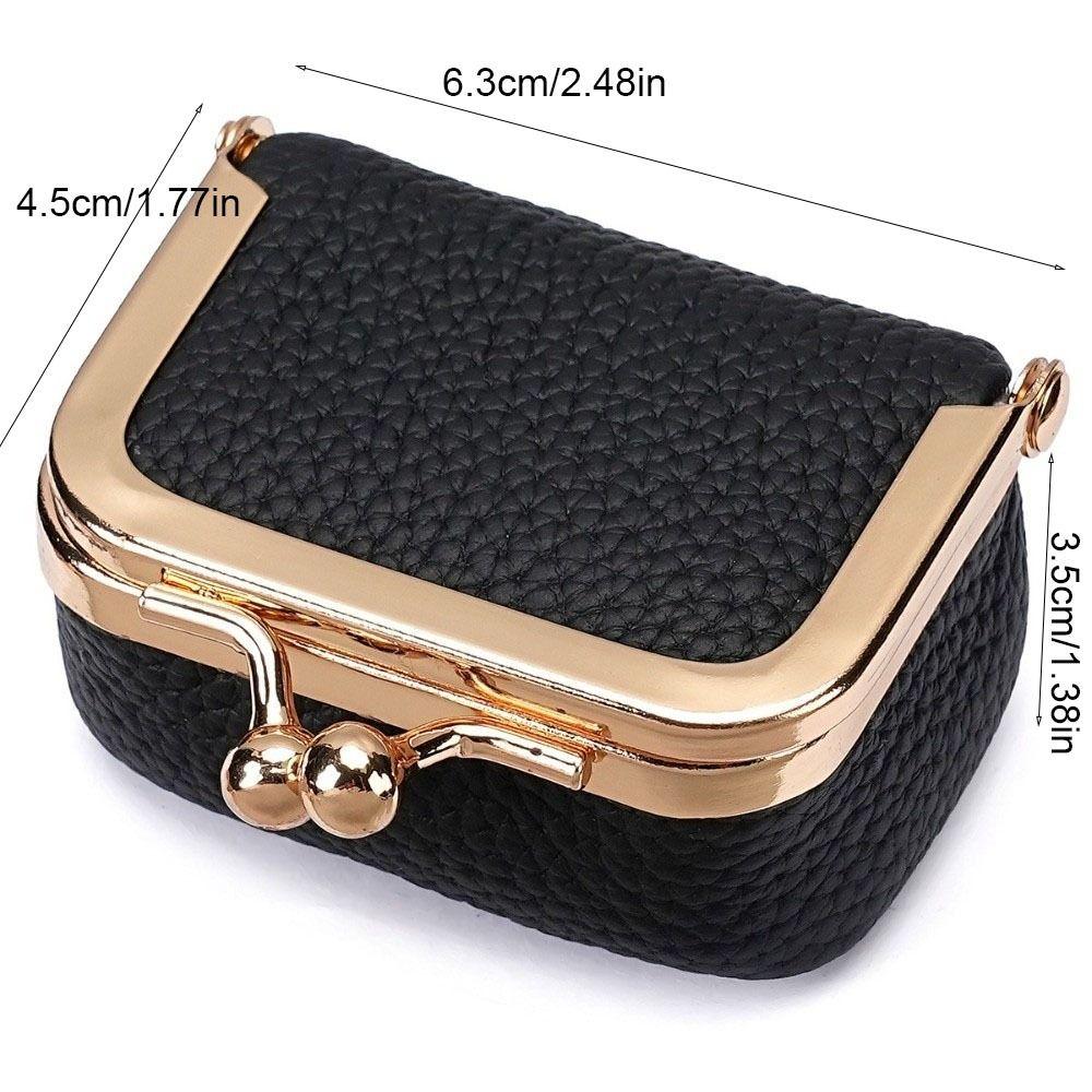 Solid Color Kiss Lock Coin Purse Genuine Leather Small Item Bag Leather Jewelry Bag  Earrings