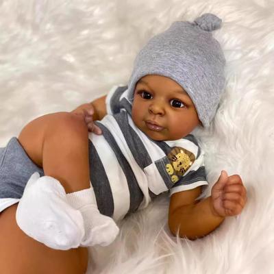 Soft Touch Cloth Body Rebirth Baby Doll Jaylan Cute 23 Inch Dark Skin Reborn Doll Hand-draw Hair Simulation Dolls for Kids Play House Toy Holiday Gift