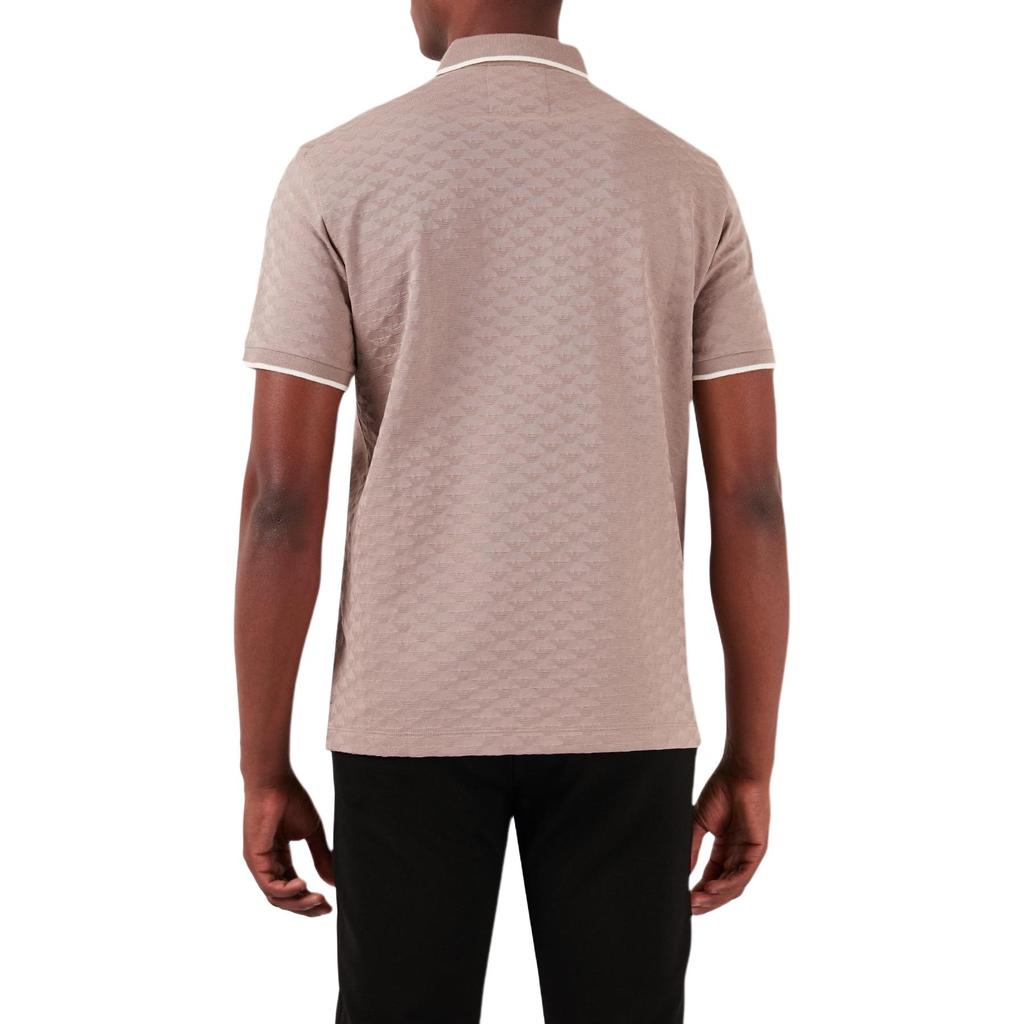 Emporio Armani Ss24 Striped Trim Textured Knit Polo Shirt Men Polo Shirts Gray 8N1FP0-1JHWZ-0650