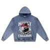 DTG Print Knitted Denim Zip-Up Hoodie Money Equals Freedom Brother Print Zipper Hoodies  