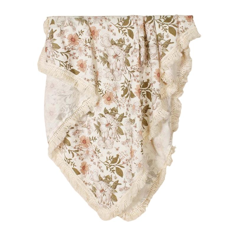 

Lightweight Baby Receiving Blanket with Fringe Multifunctional Strollers Cover 2-layer Swaddles Wrap Cloth Bath Towel 100x120 cm