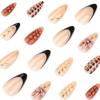 3D Crocodile Pattern French Black Almond Nail Tips for Autumn & Winter