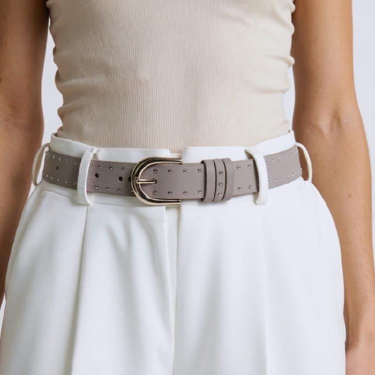 Adjustable Solid Color PU Belt For Women Jeans Waist Strap Simple Belt Fashion Stylish Studded Design