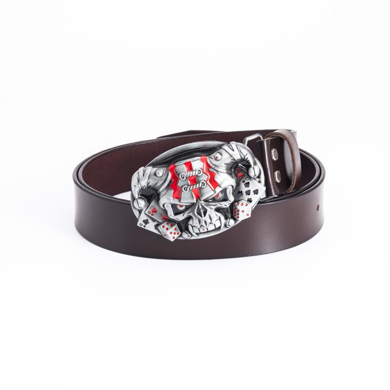 Cowhide Men's Belt - Personalized Barber Stylist Exclusive with Clown Skull Design
