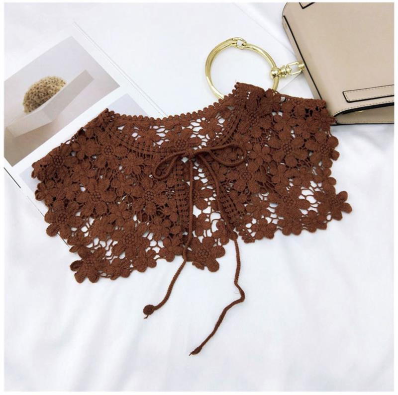 Vintage Shawl O-Neck Doll Fake Collar Shirt Women Hollow Crochet Lace False Collar Detachable Woman Half Shirt Faux  Col