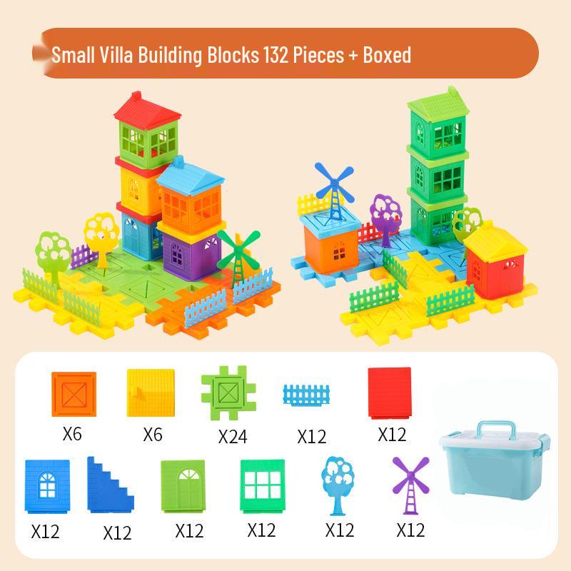 Educational Building Blocks Set for Kids: Large Particle Assembly Toy for Ages 3 to 6, featuring a Small Villa Design