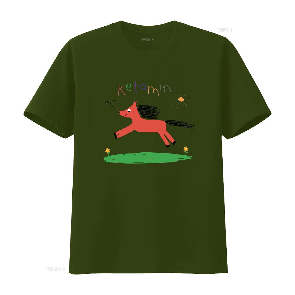 Ketamine horse child drawing tee Meme Heavy Cotton T Shirt vintage Washed Versatile Casual Slightly designer clothes Soft