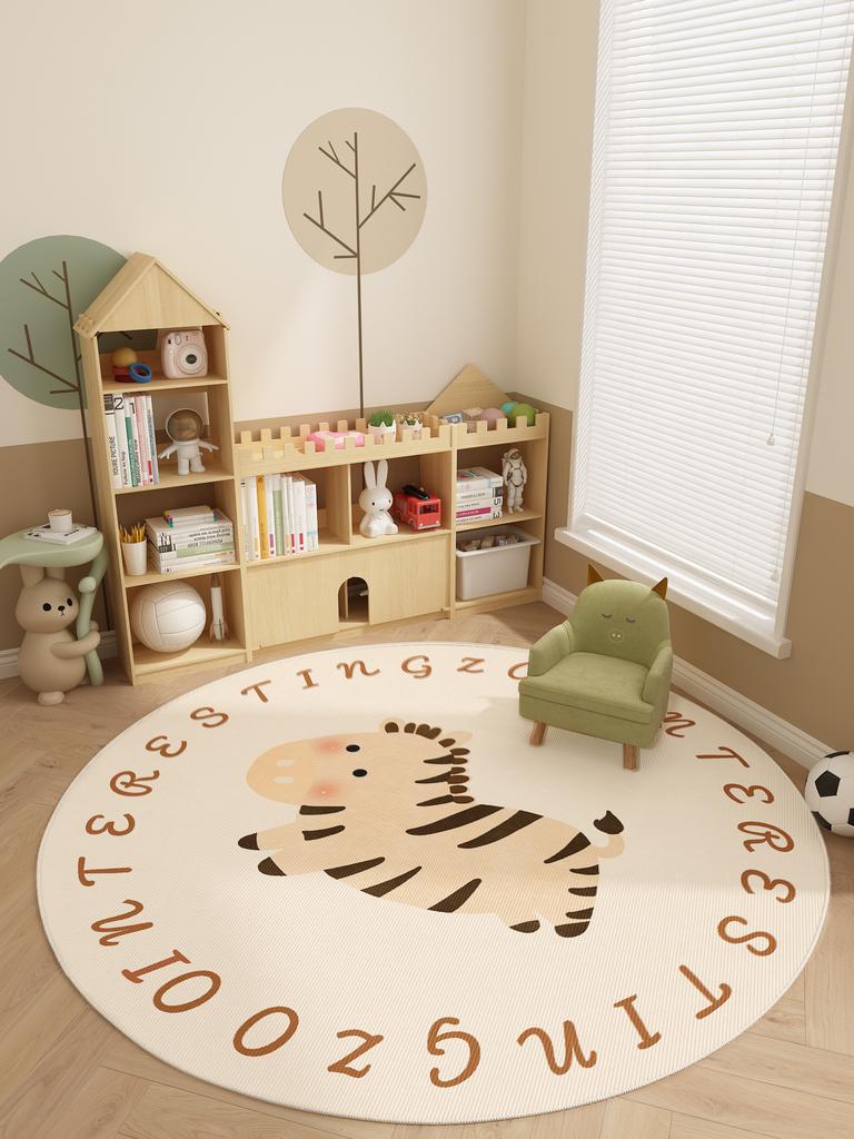 Cartoon Pattern Carpets for Living Room Cream Style Bedroom Decor Round Rug Thicken Plush Crawling Mat Fluffy Soft Lounge Carpet