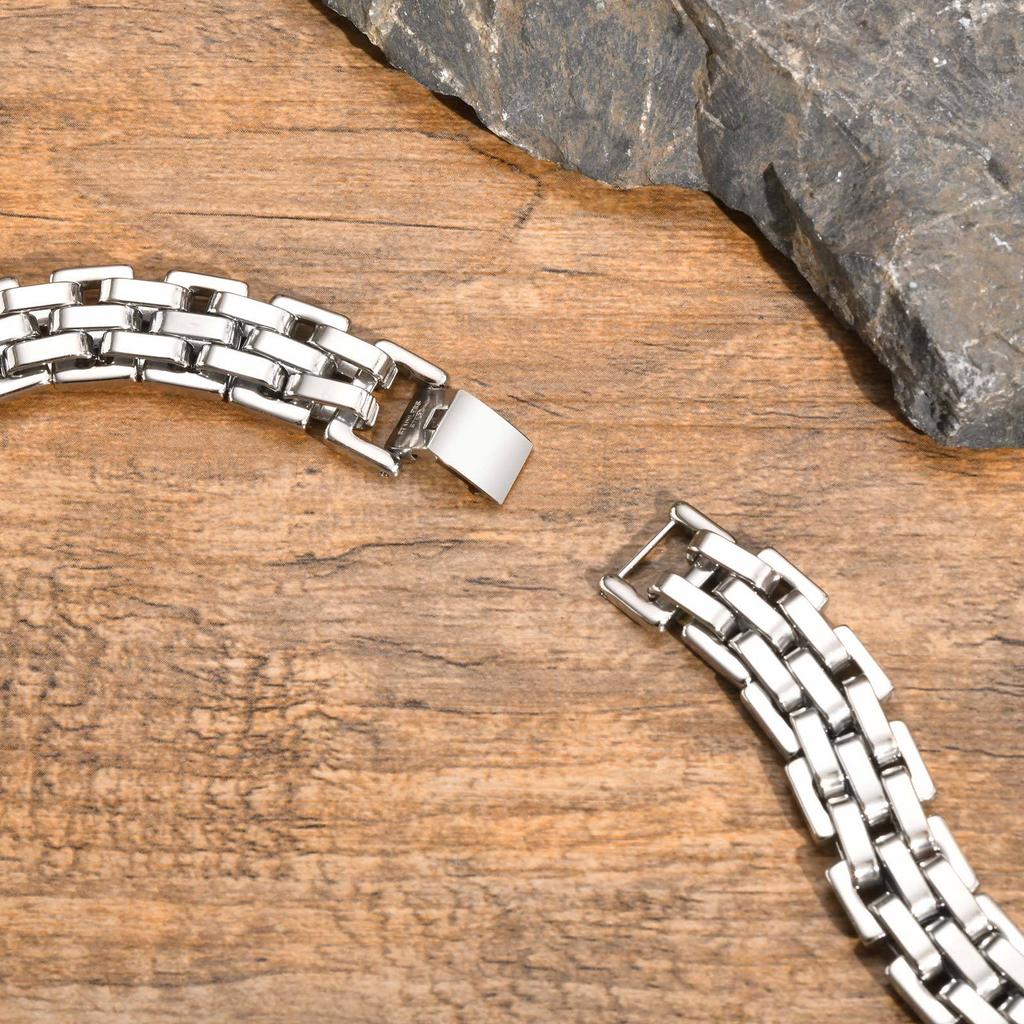 Vnox Stylish Strap Chain Bracelets for Men Boys Gift Jewelry, 10.7MM Wide Stainless Steel Links Wristband, Father's Day Gift Dad