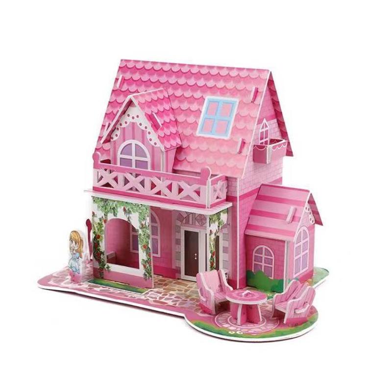 Kids 3D Stereo Puzzle Cartoon House Castle Building Model DIY Handmade Early Learning Educational Toys Gift for Children
