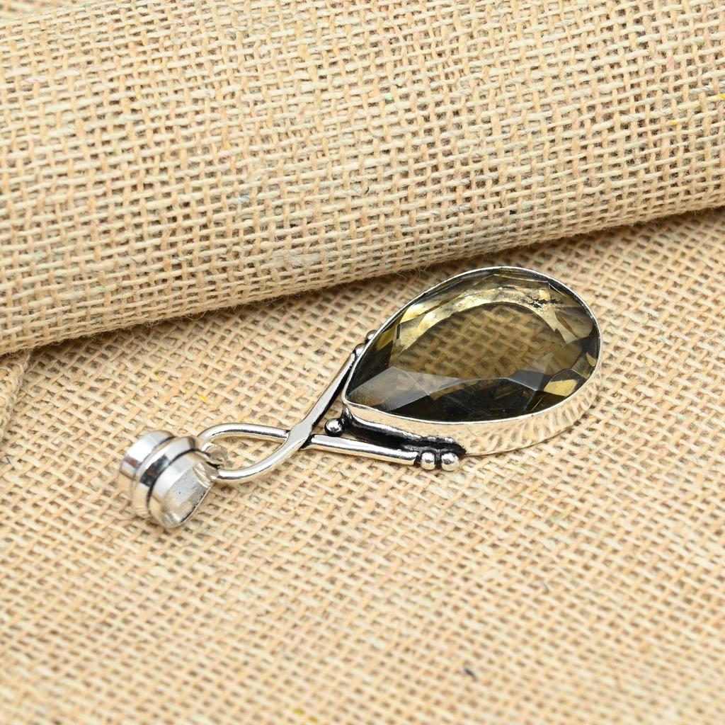 Rauchtopas-Anhänger aus massivem 925er-Sterlingsilber, handgefertigter Schmuckanhänger, Thanksgiving-Geschenk