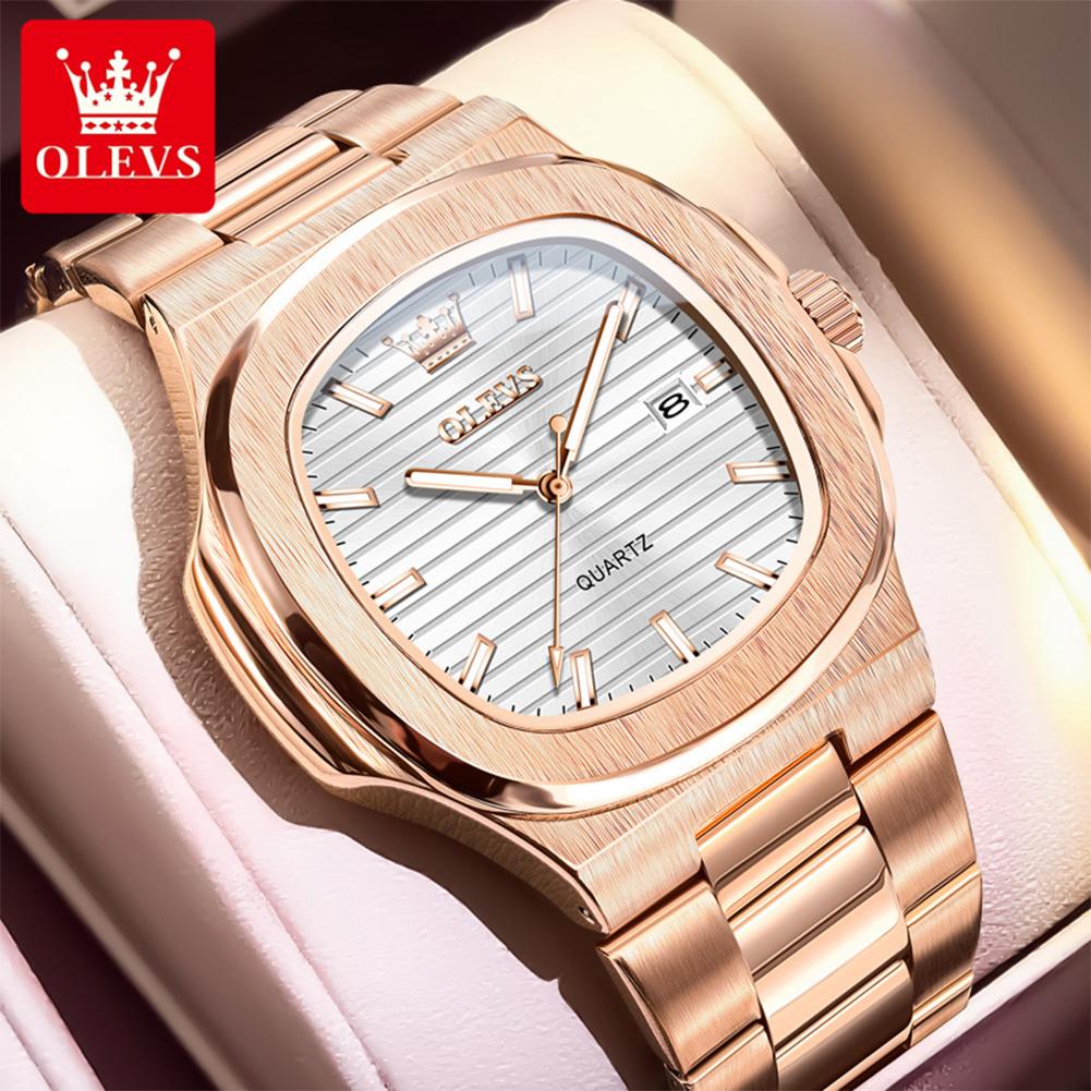 OLEVS 3696 Men Watches Top Brand Business Stainless Steel Calendar Date Waterproof Luminous Square Classic Man Quartz Wristwatch