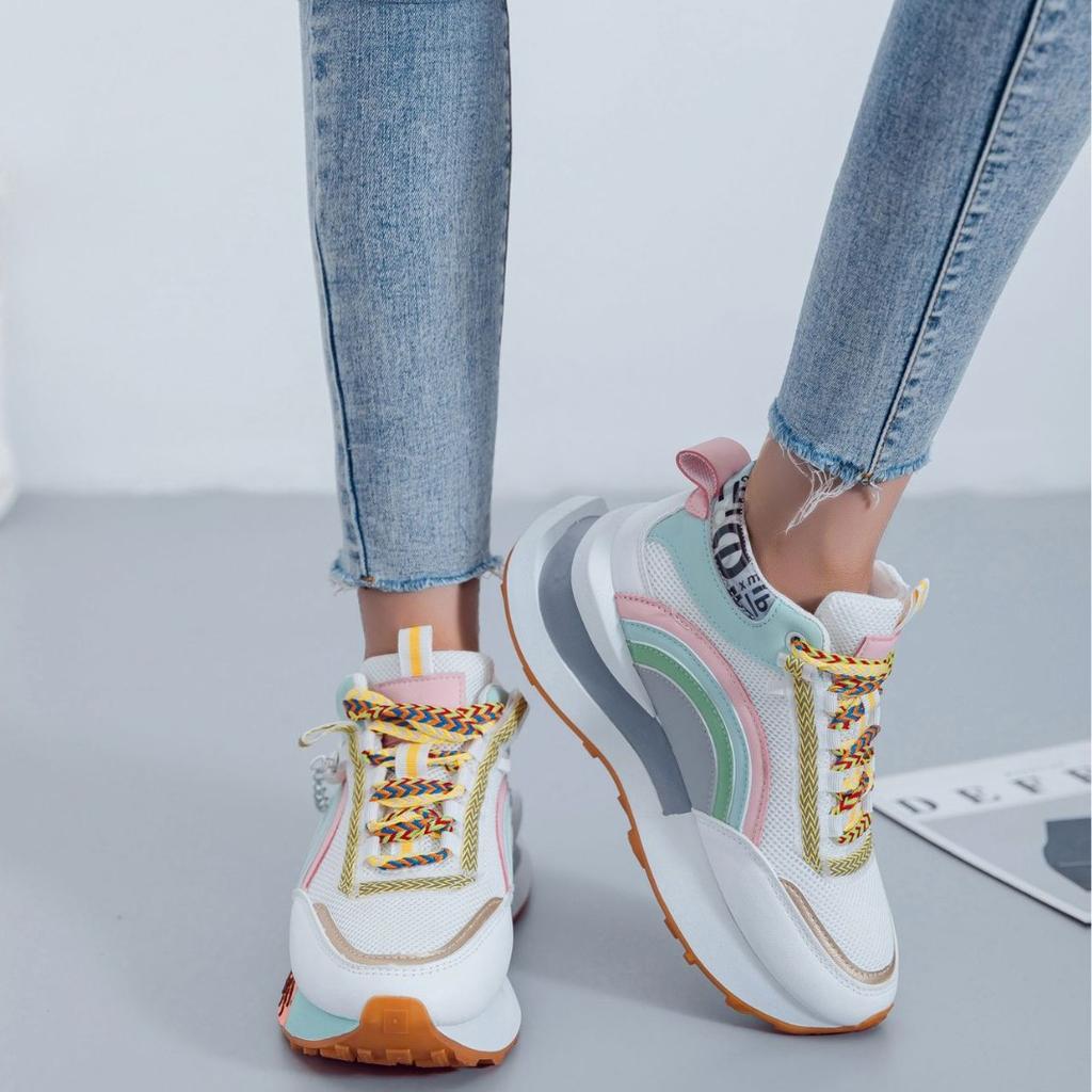 Thick-soled INS Trendy Versatile Niche Fashion Pearl Dad Shoes, Rainbow High-top Popular Sporty Casual Shoes