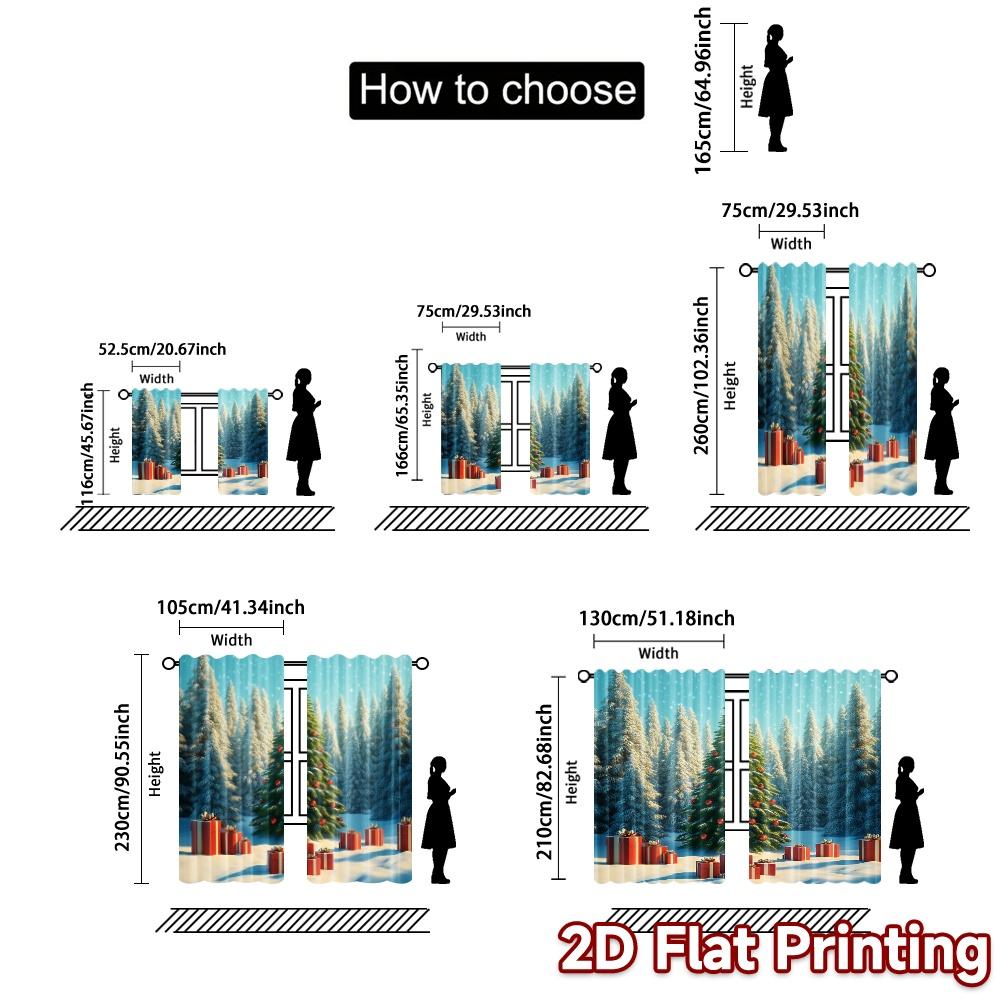 2pcs  Curtains Christmas Tree Gifts Snow_c (2) Chic Pattern Curtains Versatile Polyester Curtains Outdoor Decorations Ldeal for