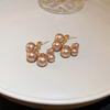 Silver Needle Geometric Pearl Ring Earrings French Premium Temperament Stud Earrings New Versatile Light Luxury Earrings Women