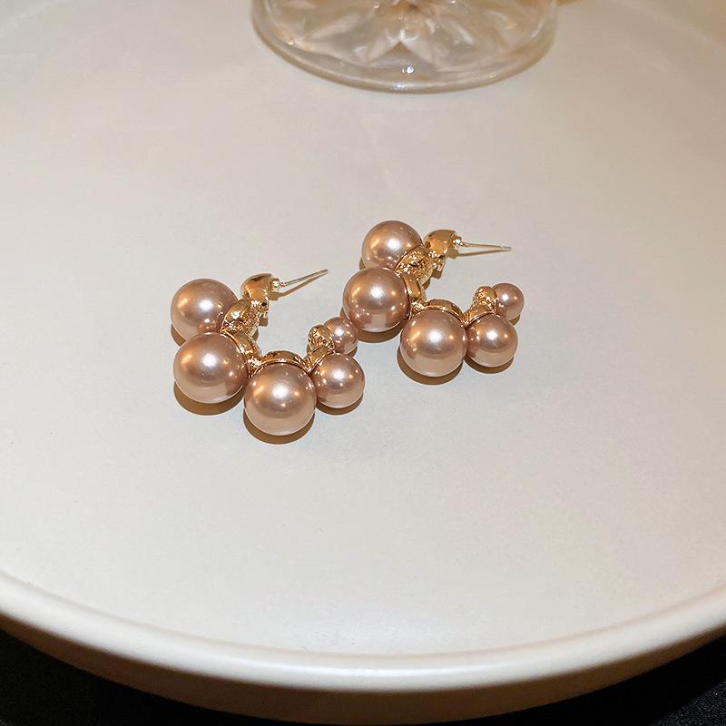 Silver Needle Geometric Pearl Ring Earrings French Premium Temperament Stud Earrings New Versatile Light Luxury Earrings Women