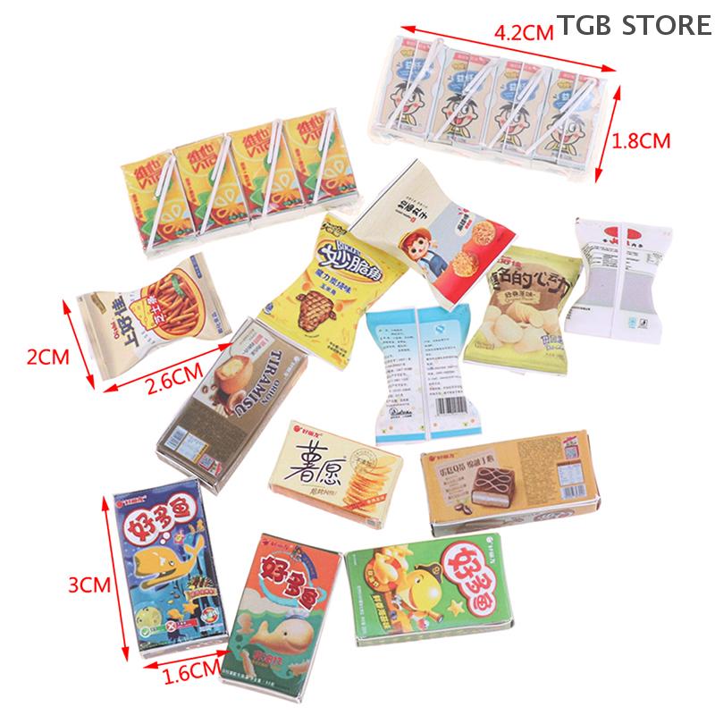 Random Mini Snack 1:12 Dollhouse Miniature Snack Supermarket Food Bagged Crisps Boxed Bread Drink Model Kitchen Decor Toy