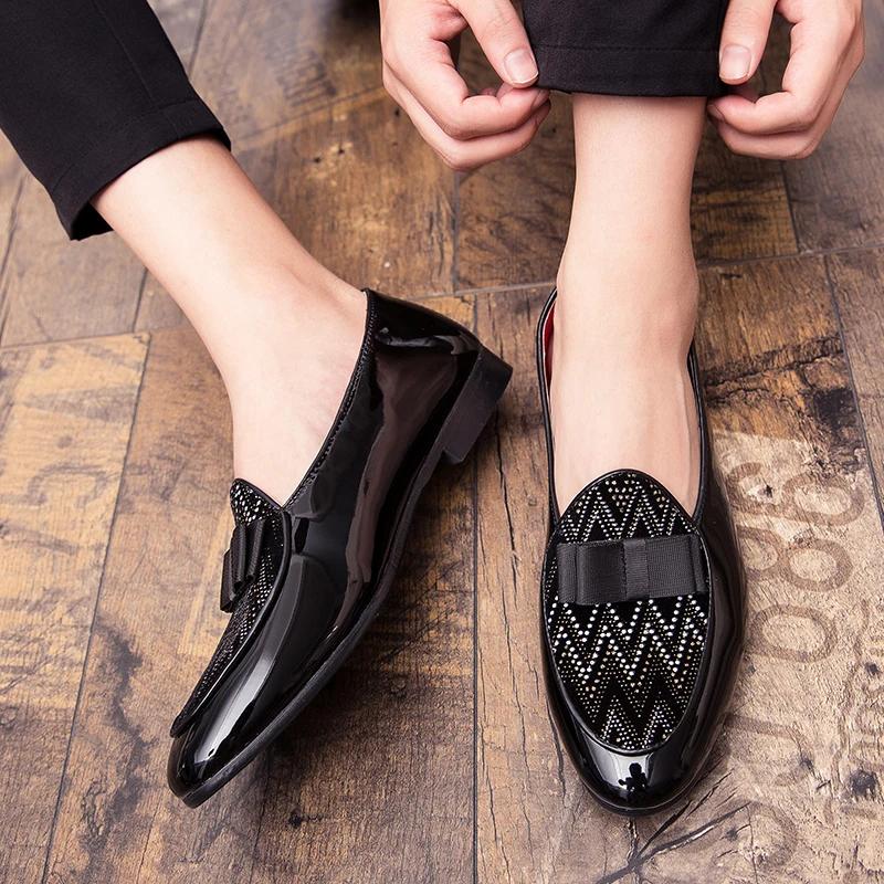 British Men's Charm Bowite Dress Men Oxford Shoes Man Luxury Male Black Moccasins Wedding Prom Shoes for Men