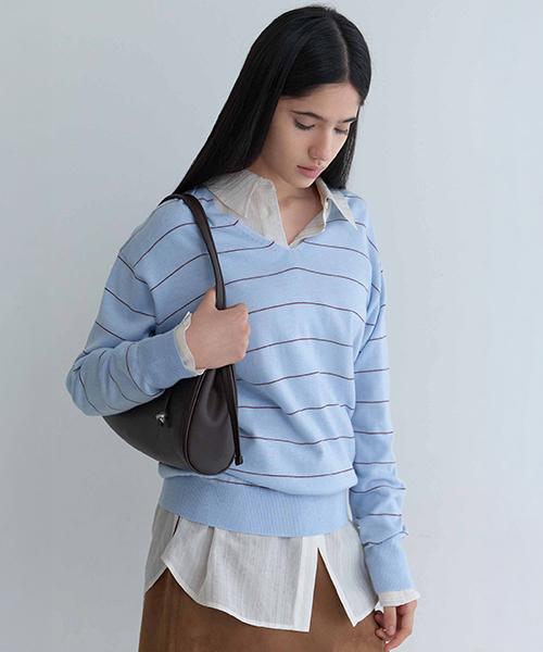 Onaenon Striped V-Neck Knit Nek6Sp217