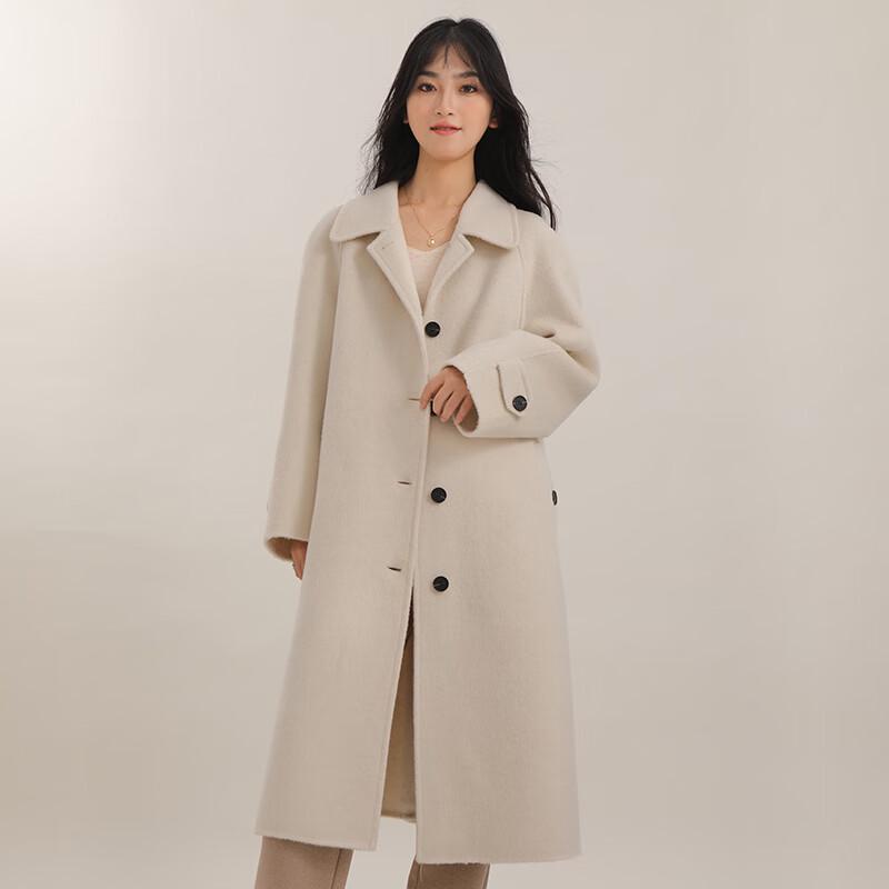 Fengxun Women's Elegant Wool Blend Mid-length Coat