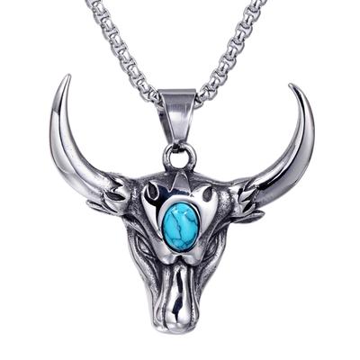 Creative Bull for Head Turquoise Necklace Hip Hop Party Jewelry Pendant Necklace Vintage Alloy Constellation Necklac