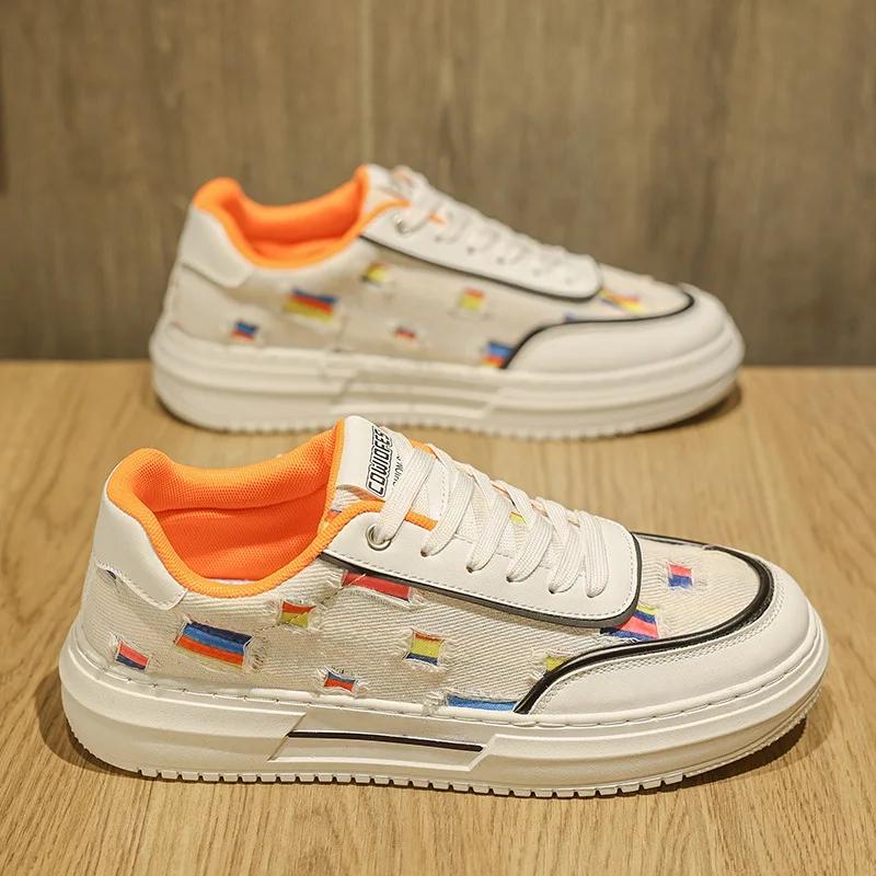 Men's Canvas Shoes Men's Outdoor Casual Shoes Canvas Breathable Comfort White Lace Up Thick Soled Skateboard Shoes Autumn