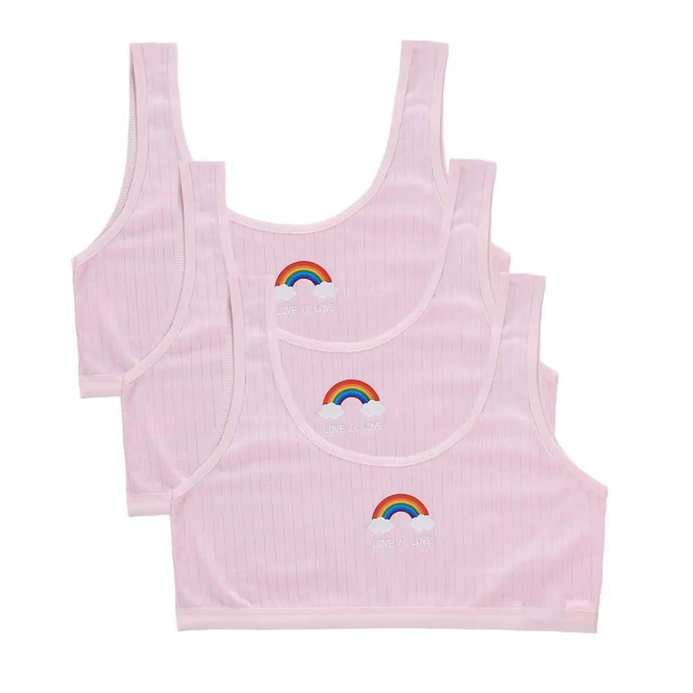 

3 шт., тренировочный льняной мягкий бюстгальтер для девочек, спортивные бюстгальтеры для девочек-подростков, детская тема с надписью для подростков one size розовый