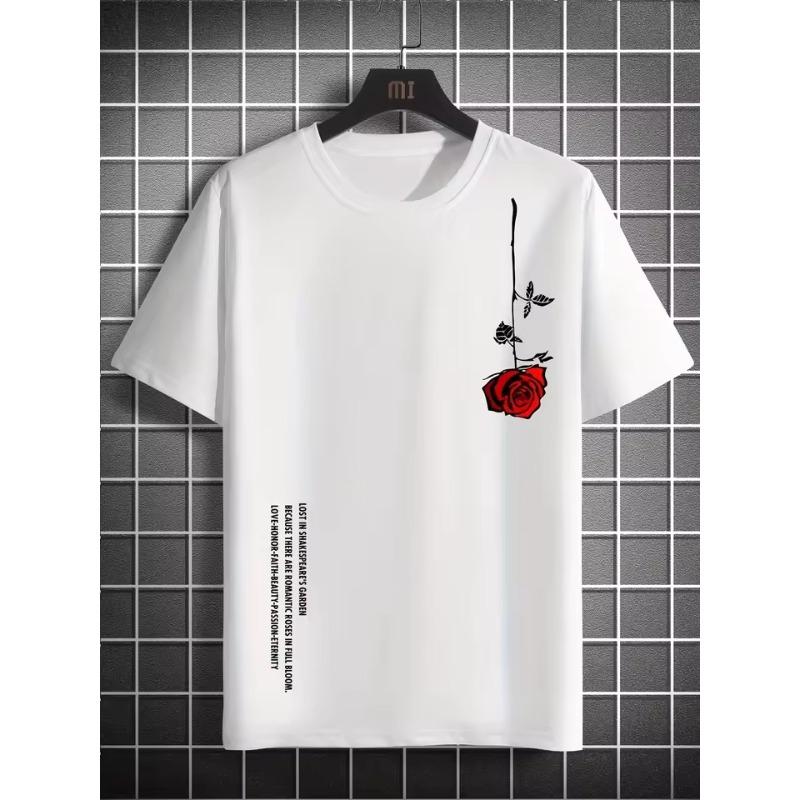 

Women s T-Shirts Rose Print Top Fashion Simple Pattern T Shirts for Women Summer Leisure Female Clothing Streetwear S