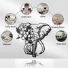 Black Metal Elephant Flower Wall Art Decor, Iron Garden Sculpture for Home Patio Fence
