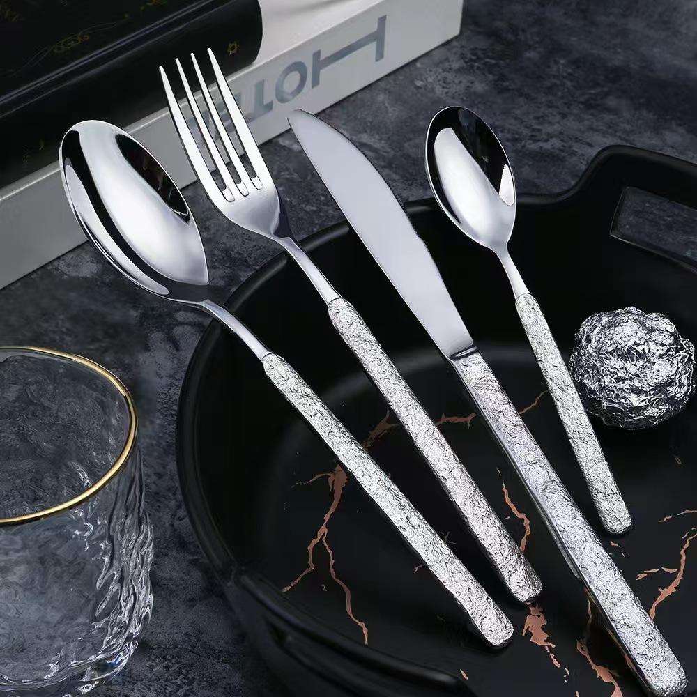 Stainless Steel Cutlery Set Steak Knife Fork and Coffee Spoon Stone Textured Handle High-end Suitable for Restaurants and Hotels