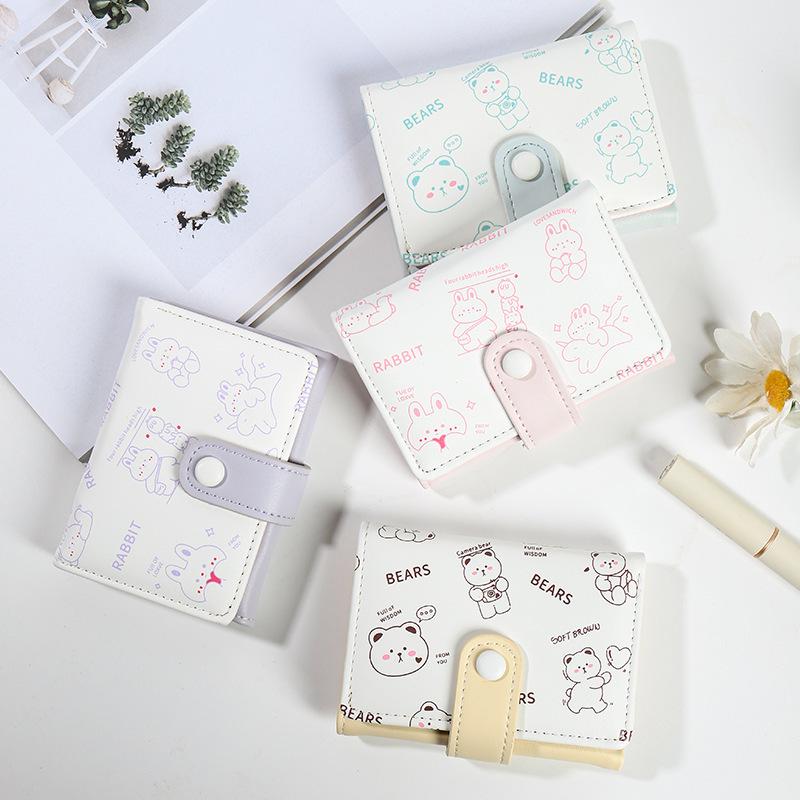 Niedliche koreanische Damen-Kurzgeldbörse im Cartoon-Stil mit mehreren Kartenfächern