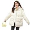 Autumn and winter new down jacket women's medium and long hooded loose top waist thickened warm white duck down jacket