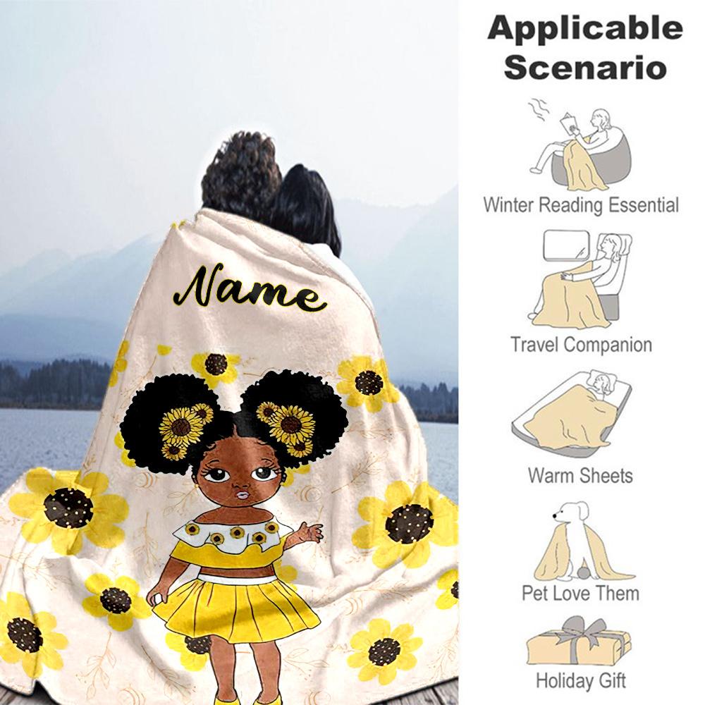 Girl Sunflower Personalized Name Blanket Multi-purpose Customizable Blanket Soft Warm Cozy for Living Room Bed Livingroom Seaside All-Season Use