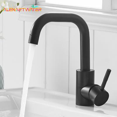 ALENARTWATER Bathroom Sink Washbasin Faucet Matte Black Deck Mounted Basin Crane Cold Hot Water Mixer Tap 360 Degree Rotation