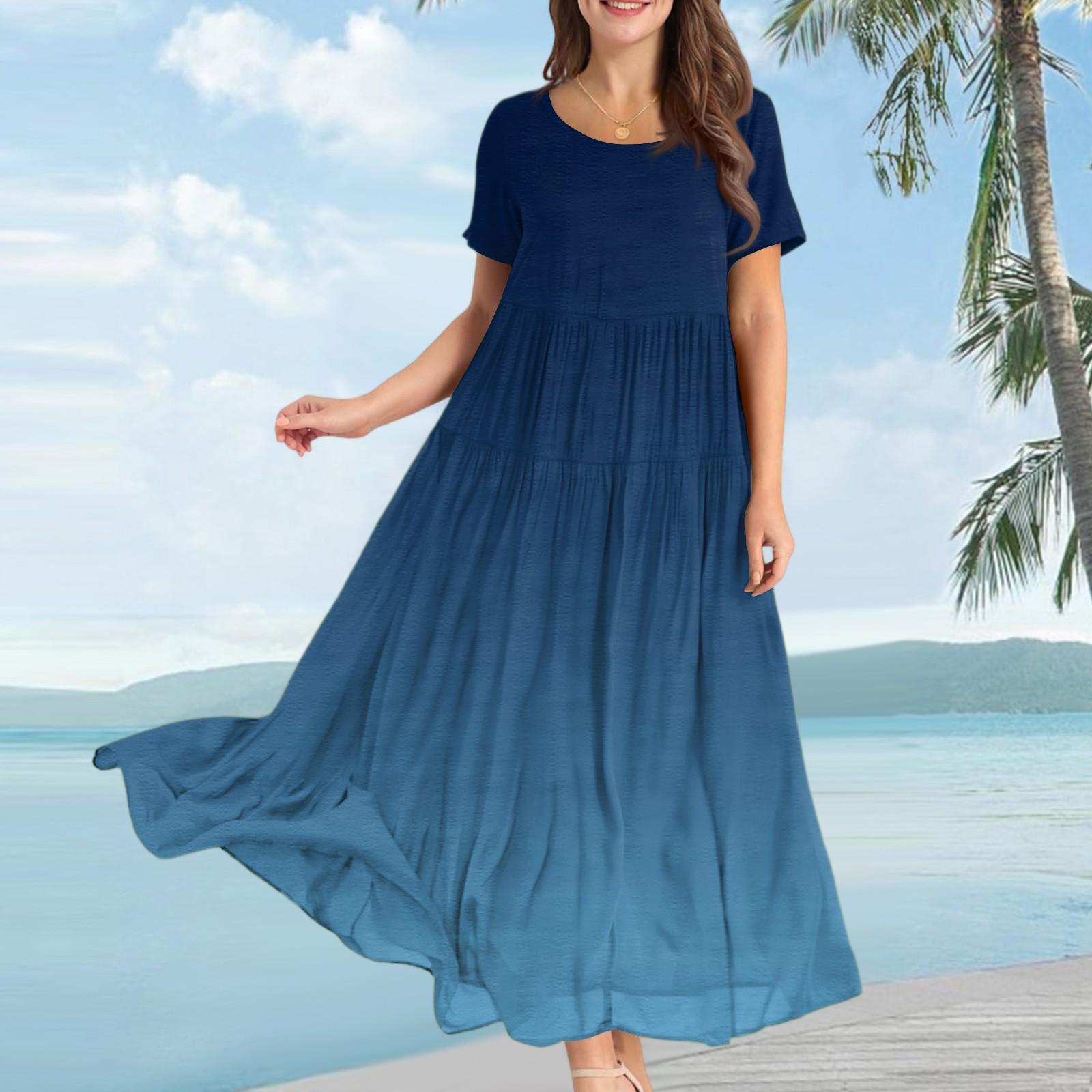 

Женское модное повседневное свободное платье с градиентным принтом и короткими рукавами XL синий