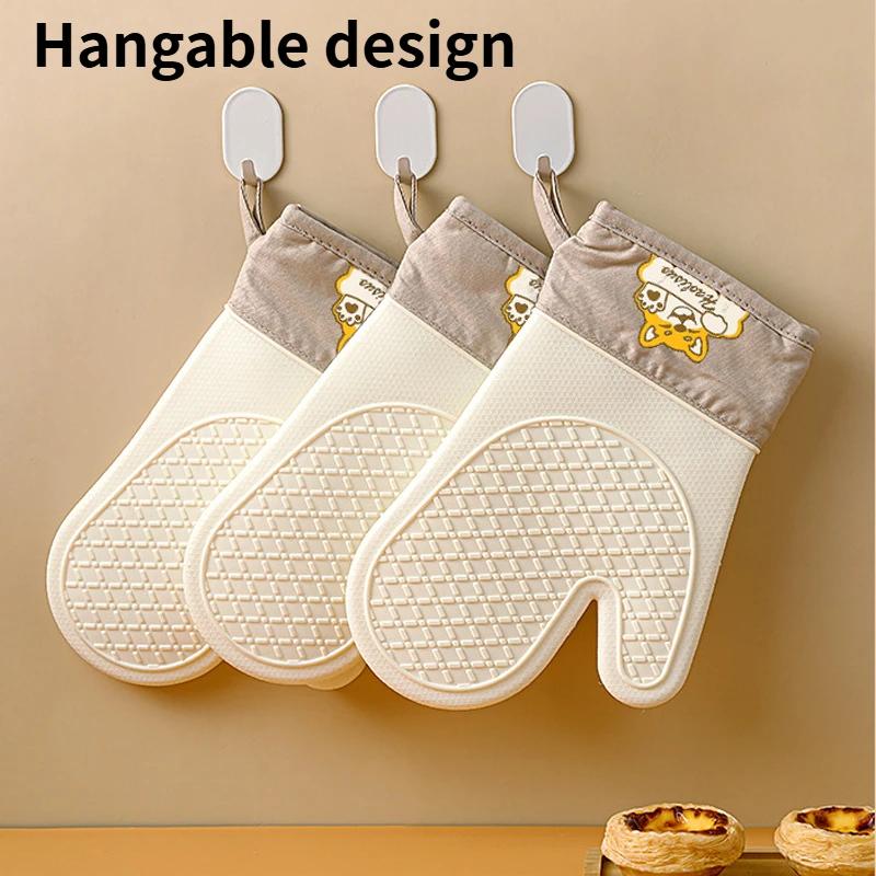 Thick heat-resistant silicone and cotton gloves,double-layer,microwave oven,kitchen baking and barbecue insulation gloves