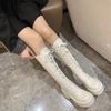 Fashion Thick Bottom Heightening Knee High Boot Women Autumn Lace Up Chunky Heeled Ladies Black Knight Botas Fashion Side Zip Long Boots