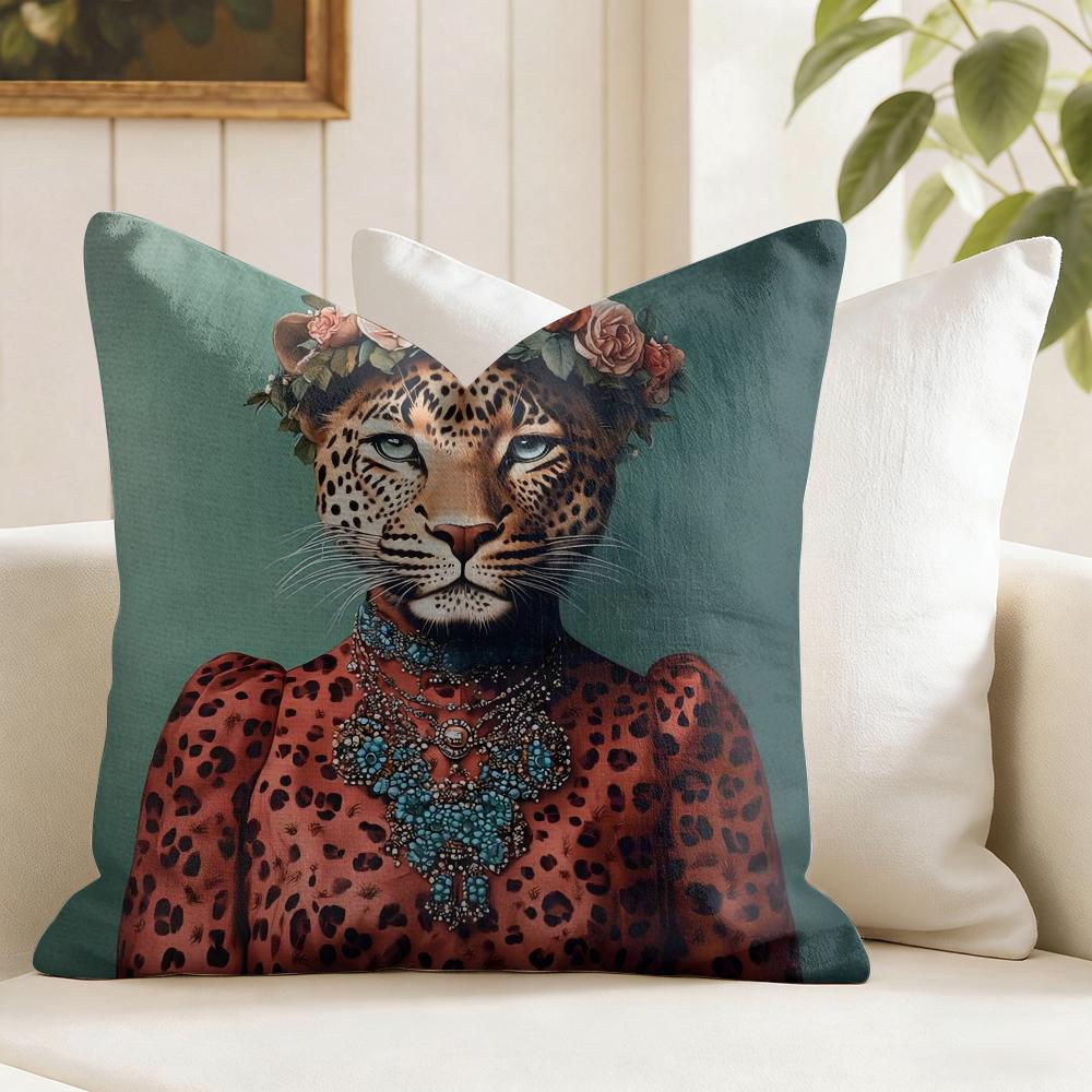 Fashion With Wreath Animals Cushion Cover Natural Linen Double Sided Print  Throw Pillow Case for Sofa Couch Home Decor