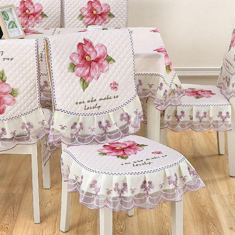 1pcs European Style Countryside Embroidery Dining Chair Covers Quilted Anti Slip Lace Ruffle Edge Chair Cushion Home Restaurant Fabric Decoration