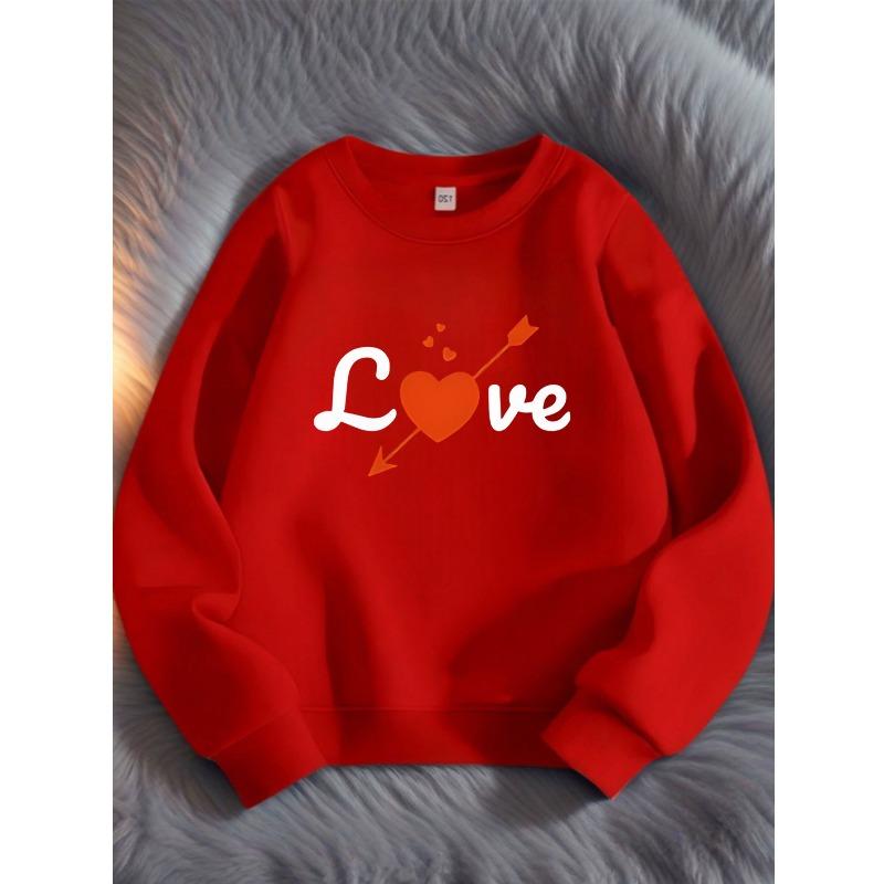 Heart Arrow Print Crewneck Sweatshirt, Warm Comfortable Long Sleeve Top
