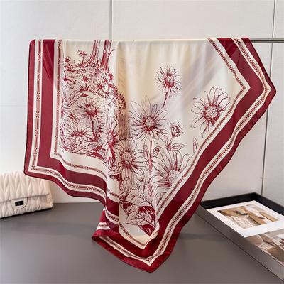 Literary And Artistic Daisy Satin Imitation Silk Printing Large Square Scarf Silk Scarf Shawl Headscarf Neck Protection Scarf Decorative Scarf