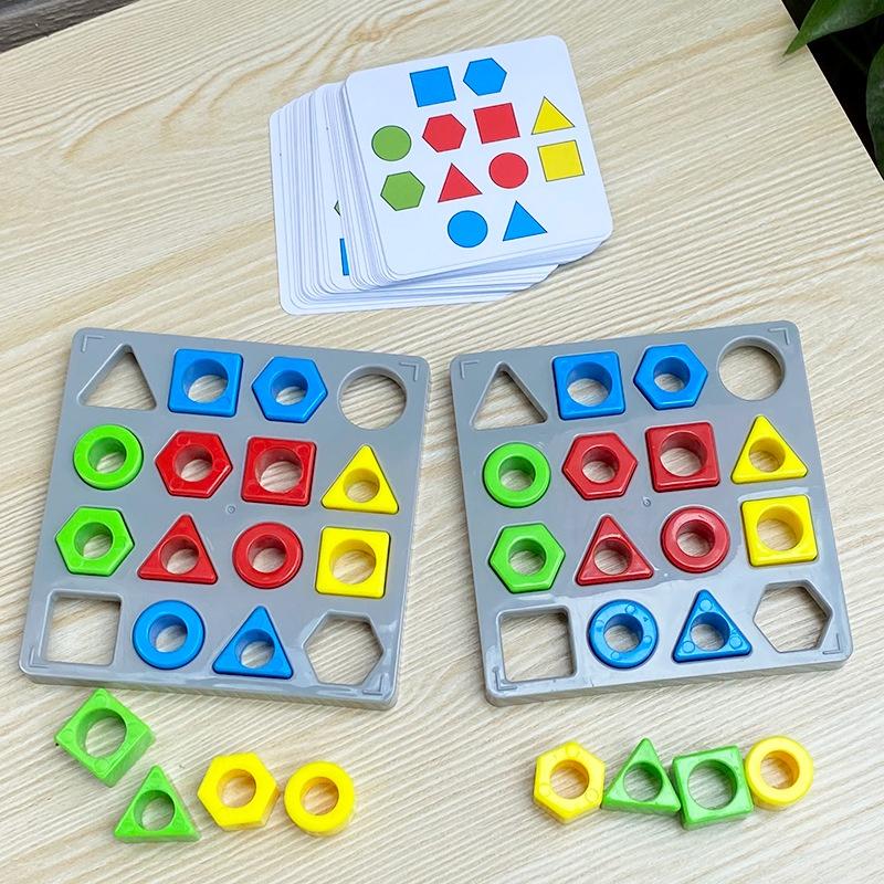 Double Geometric Color Matching Interactive Building Block Board Game For Kids