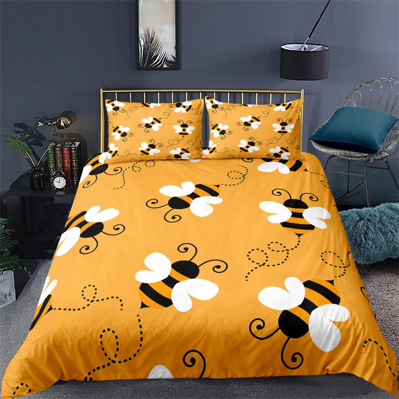 Bee Honeycomb Bedding Set Flying Wildlife Geometric Floral Duvet Cover Twin King Size Microfiber Hexagon Beehive Comforter Cover