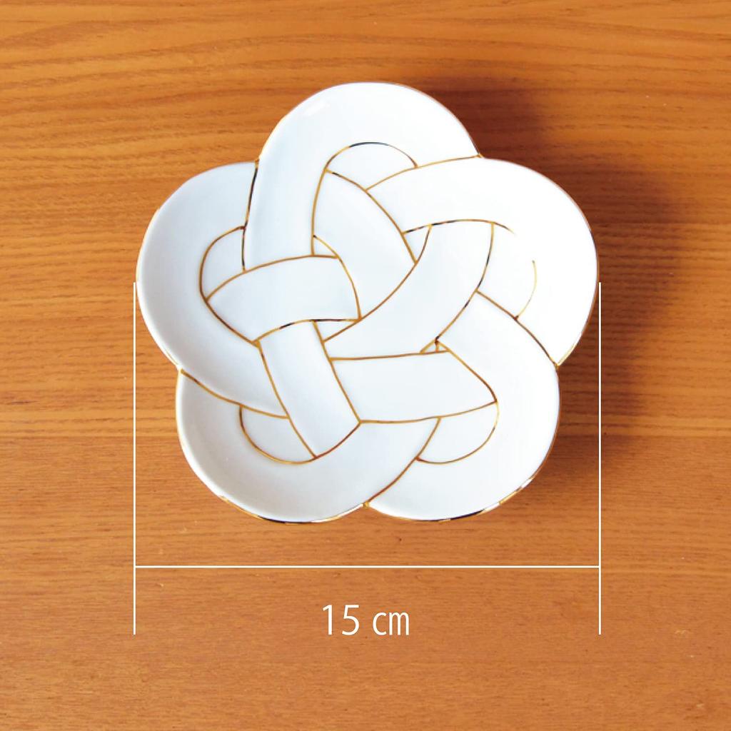 Set of 5 15cm Arita Ware Ume Musubi (Plum Rice Ball) Plates with Gold Wire, Perfect for New Year's Gifts, Gold-Trimmed ...