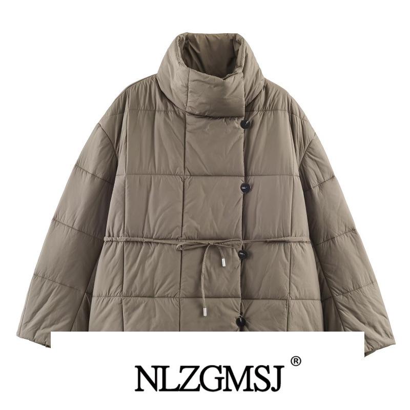 2025 European Winter Fashion Short Belted Cotton Coat Small