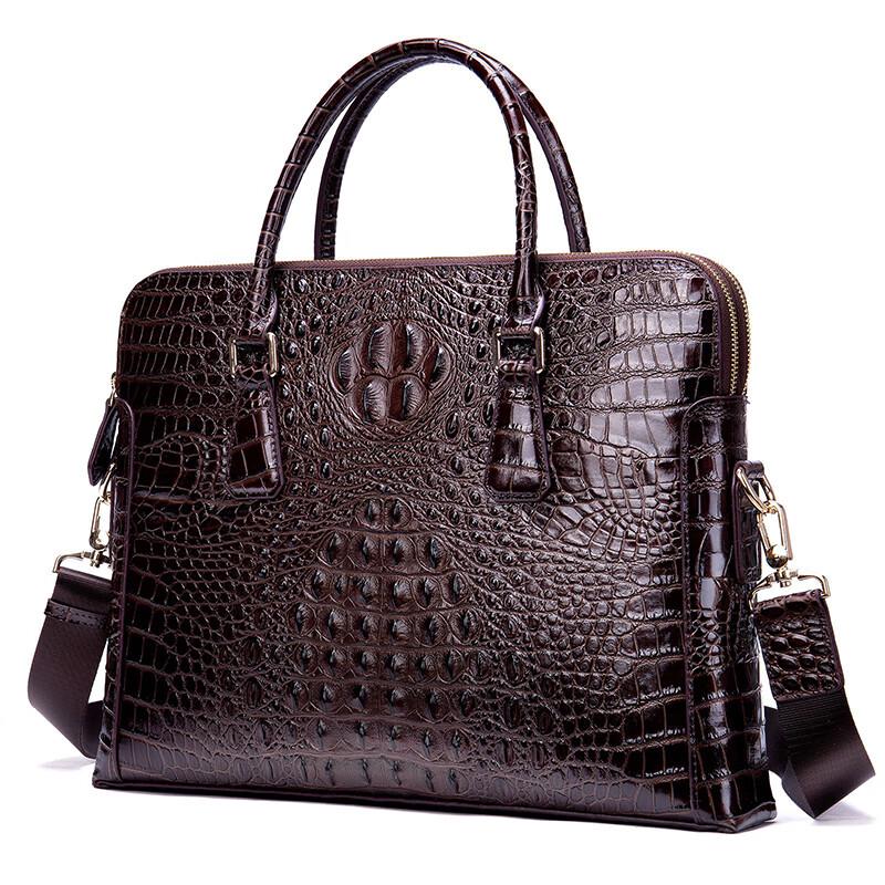 Горизонтальная кожаная деловая сумка-портфель с тиснением под крокодила One Size